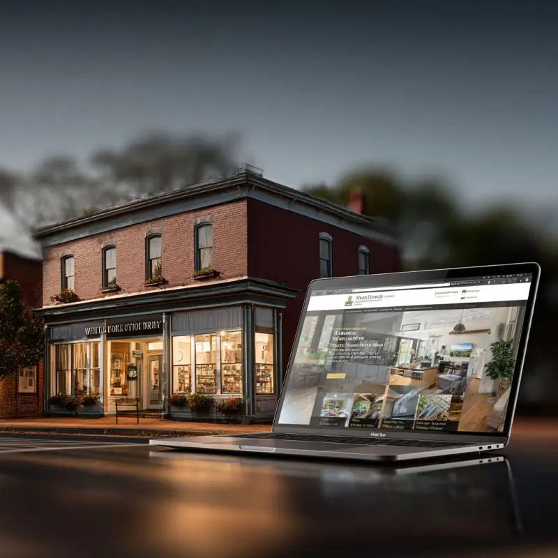 A professional website displayed on a laptop in a clean workspace